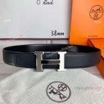 Best Quality Replica Hermes Reversible Belt Black with Silver Black Buckle
